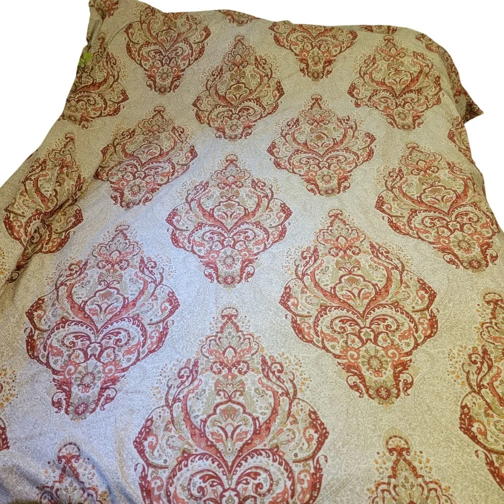 Pottery Barn King Duvet Cover 1 Sham Set Terracotta Red Damask Medallion Cotton